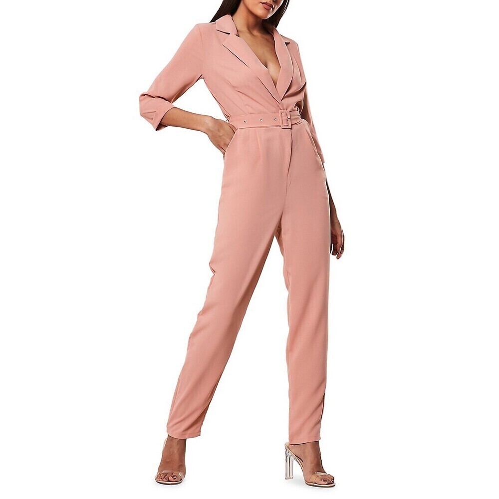 Missguided Women's collared belted Jumpsuit Pockets Women's Size 4 pink new